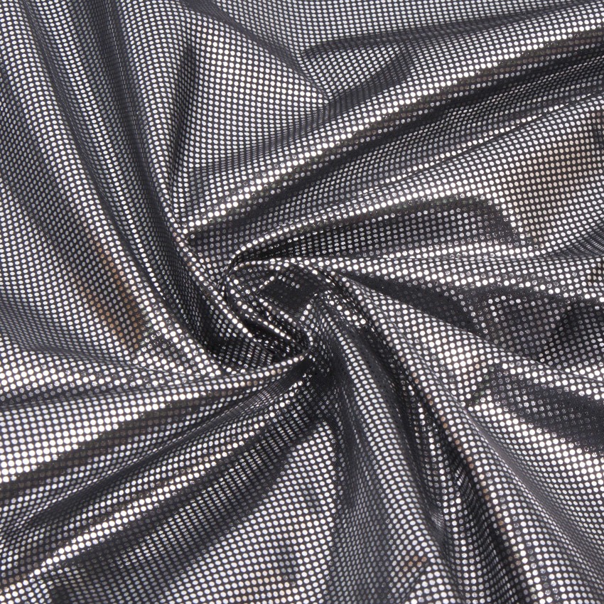 Ткань подкладочная 210T, 57гр/м2, 100пэ, 150см, фольгированная (серебро), черный/S580, (50м) KS0