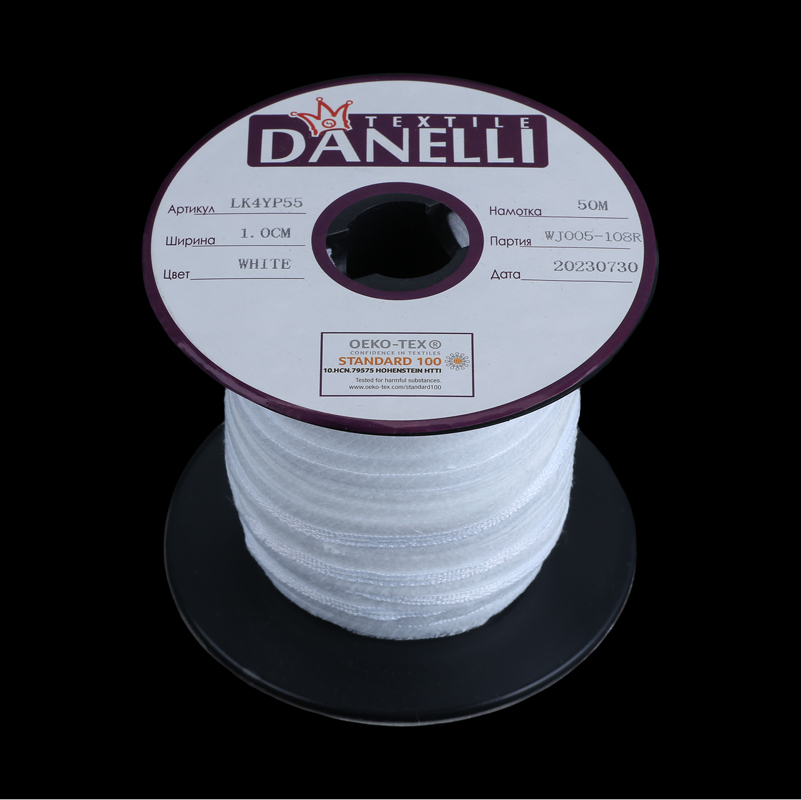 Тесьма в пройму по косой усиленная сутажом цв белый 10мм (рул 50м) Danelli LK4YP55 (WK551)1