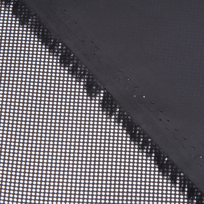 Ткань подкладочная 210T, 57гр/м2, 100пэ, 150см, фольгированная (серебро), черный/S580, (50м) KS4