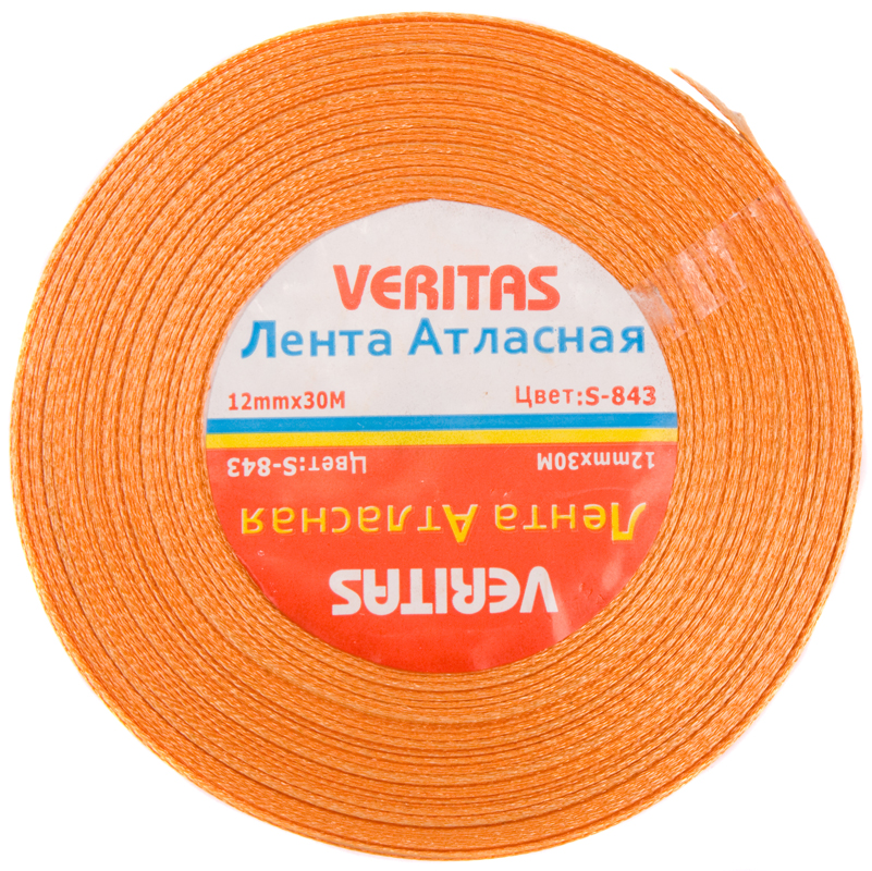 Лента атласная Veritas шир 12мм цв S-843 оранжевый светлый (уп 30м)1