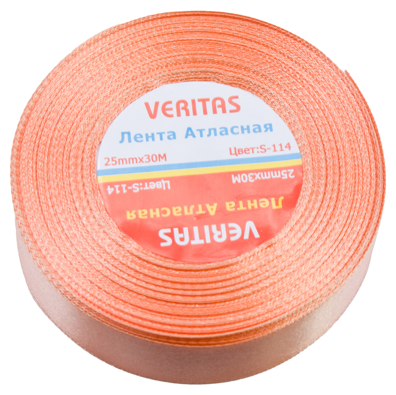 Лента атласная Veritas шир 25мм цв S-114 оранжевый персиковый (уп 30м)2
