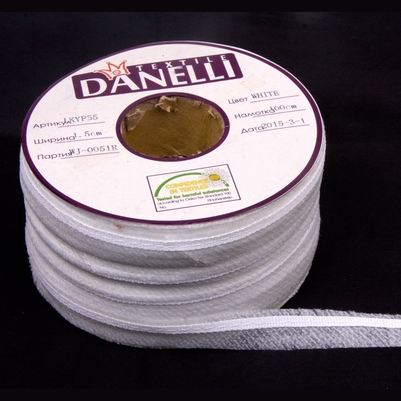 Тесьма в пройму по косой усиленная сутажом цв белый 15мм (рул 100м) Danelli LK4YP55 (WK551)4