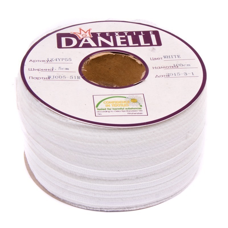 Тесьма в пройму по косой усиленная сутажом цв белый 15мм (рул 100м) Danelli LK4YP55 (WK551)5