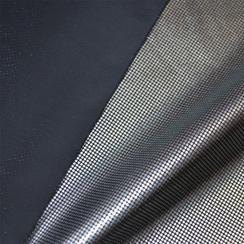 Ткань подкладочная 210T, 57гр/м2, 100пэ, 150см, фольгированная (серебро), черный/S580, (50м) KS1