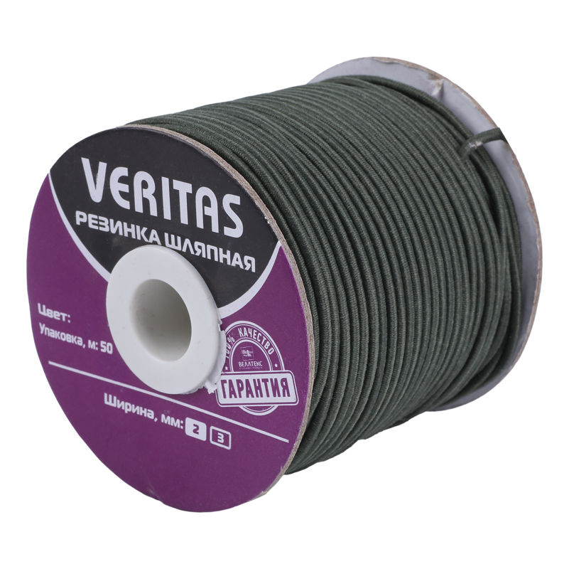 Резинка шляпная цв зелёный тёмный 2мм (уп 50м) Veritas S-1900
