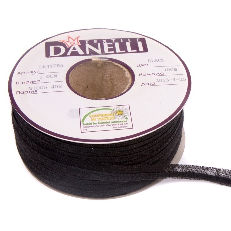 Тесьма в пройму по косой усиленная сутажом цв черный 10мм (рул 100м) Danelli LK4YP55 (WK551)1