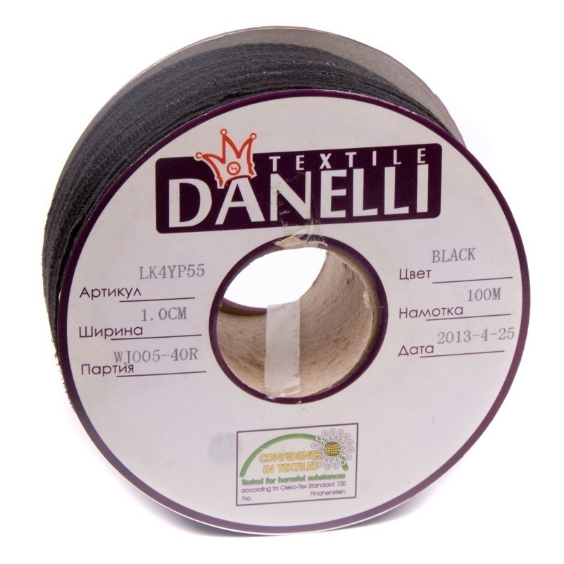 Тесьма в пройму по косой усиленная сутажом цв черный 10мм (рул 100м) Danelli LK4YP55 (WK551)5