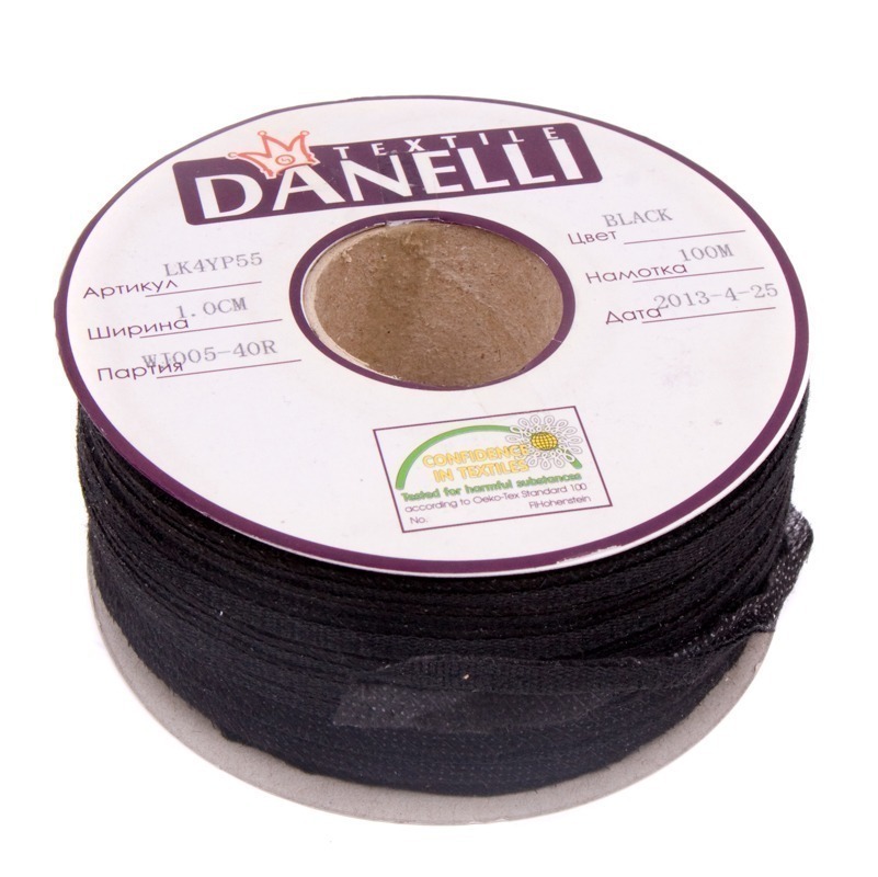 Тесьма в пройму по косой усиленная сутажом цв черный 10мм (рул 100м) Danelli LK4YP55 (WK551)6
