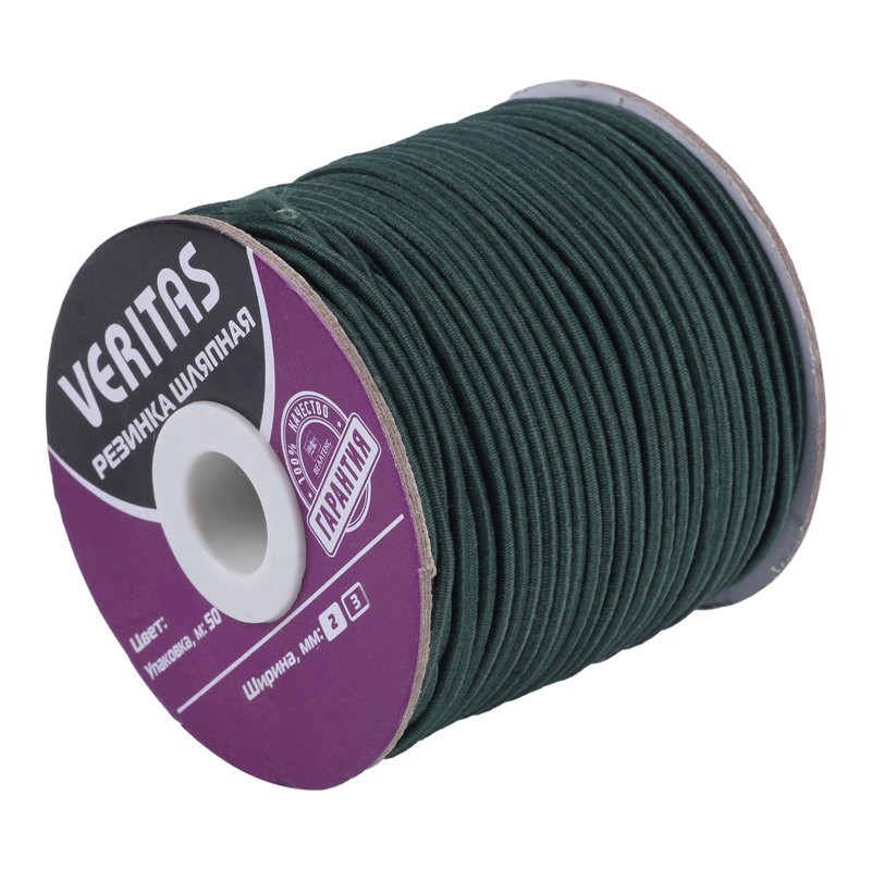 Резинка шляпная цв зелёный тёмный 2мм (уп 50м) Veritas S-8900